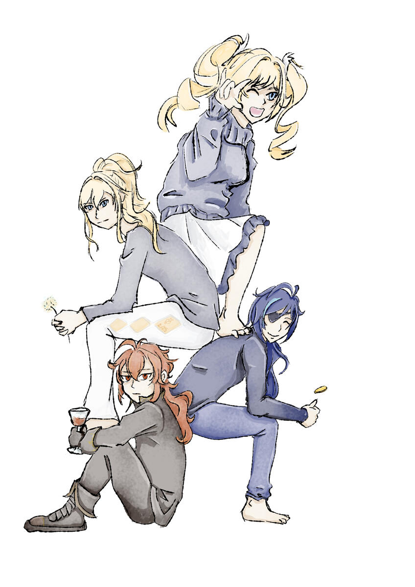 human, full body, minimal shading, 1+ characters, Genshin Impact