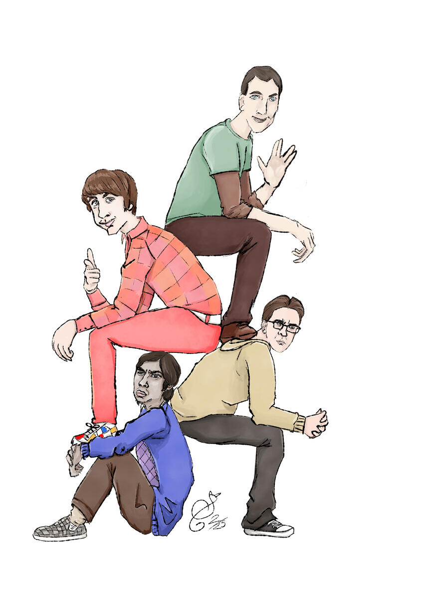 human, full body, minimal shading, 1+ characters, Big Bang Theory