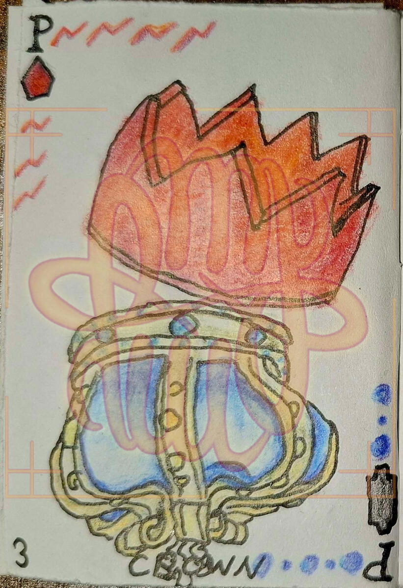 Inktober traditional, Blue Prince, crown, object, card