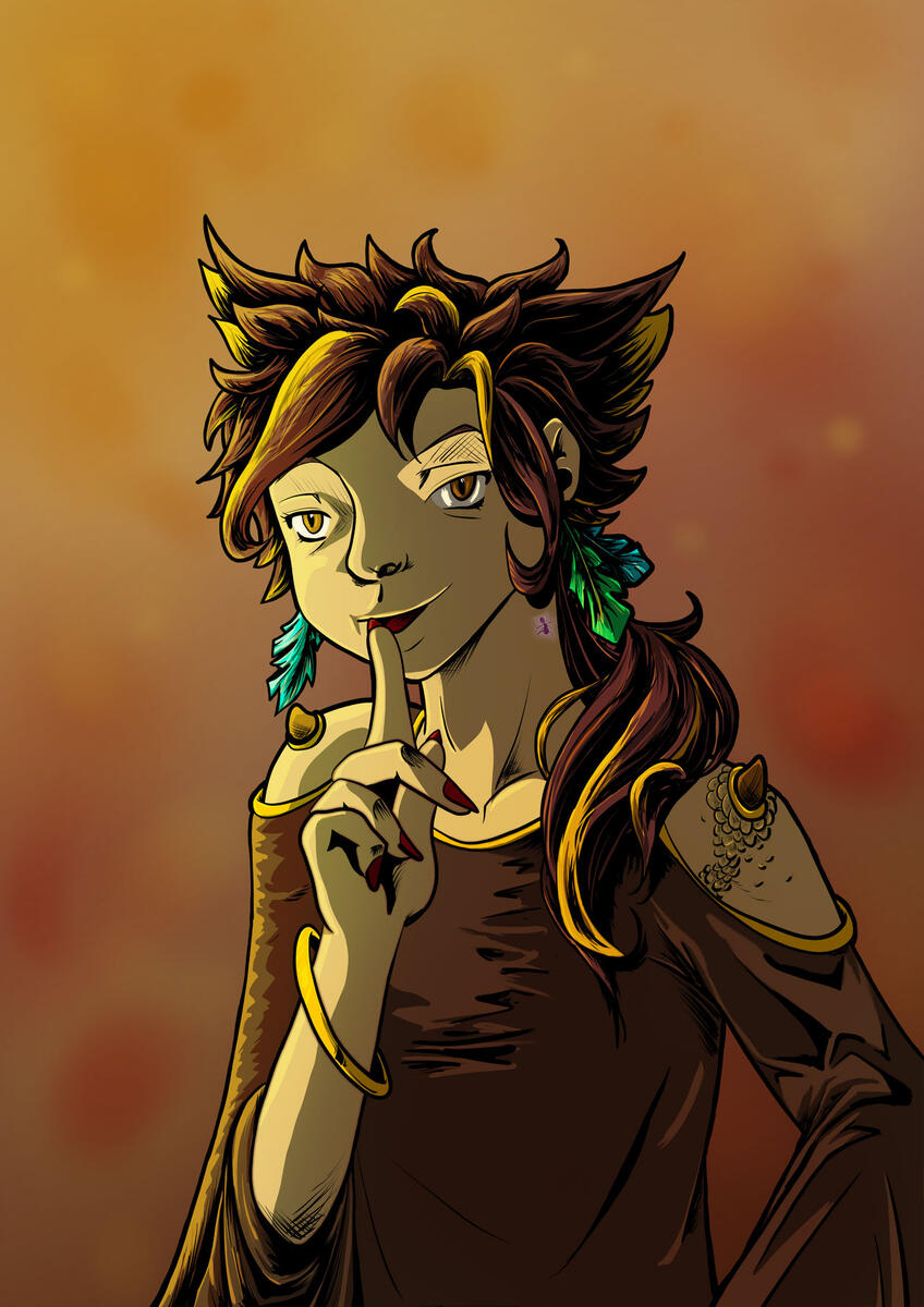 humanoid, half body, full shading, hatching, cell shading