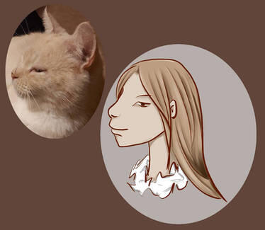 cat into human, human, bust, minimal shading
