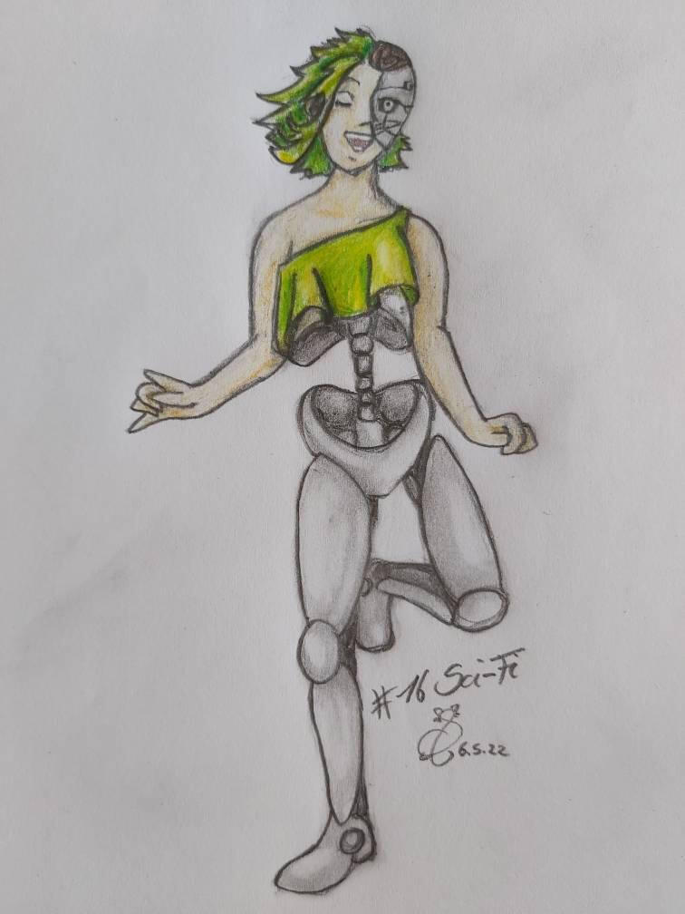 humanoid, full body, cyborg, full shading, traditional