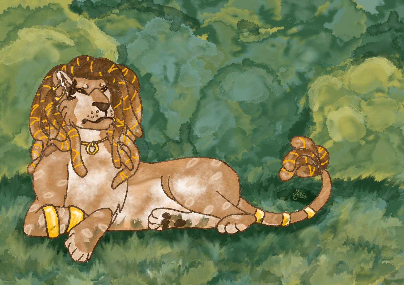 Art Fight, feral, cat, sphinx, full body, minimal shading, watercolor