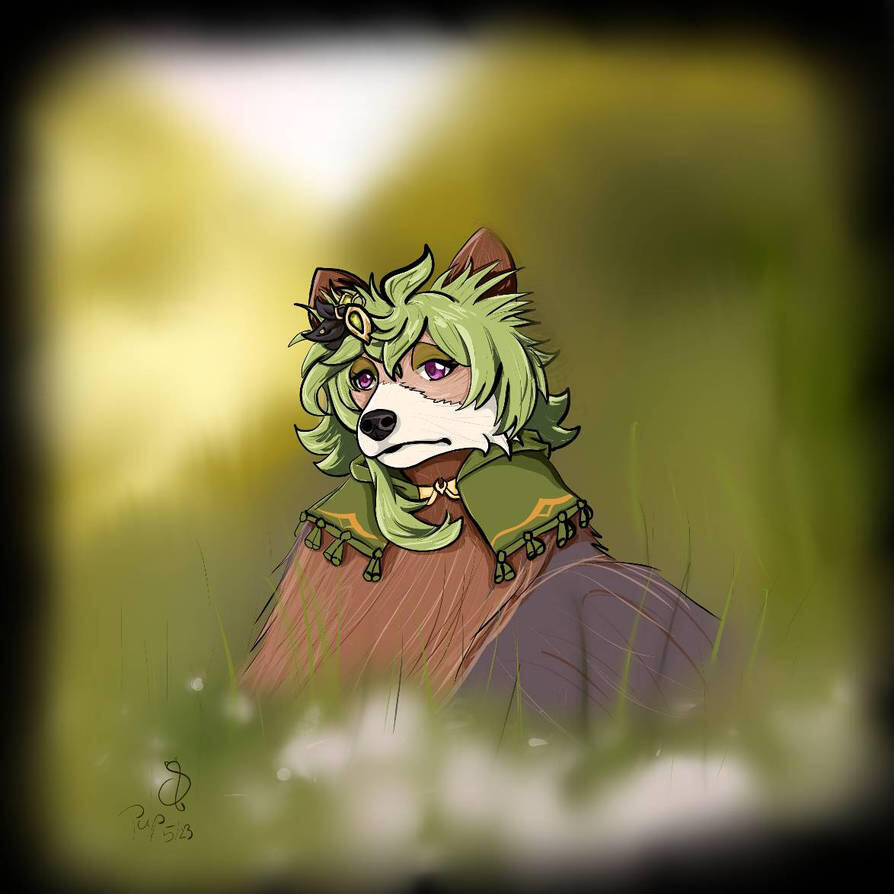 anthro, dog, bust, cell shading, simple shading, Genshin Impact