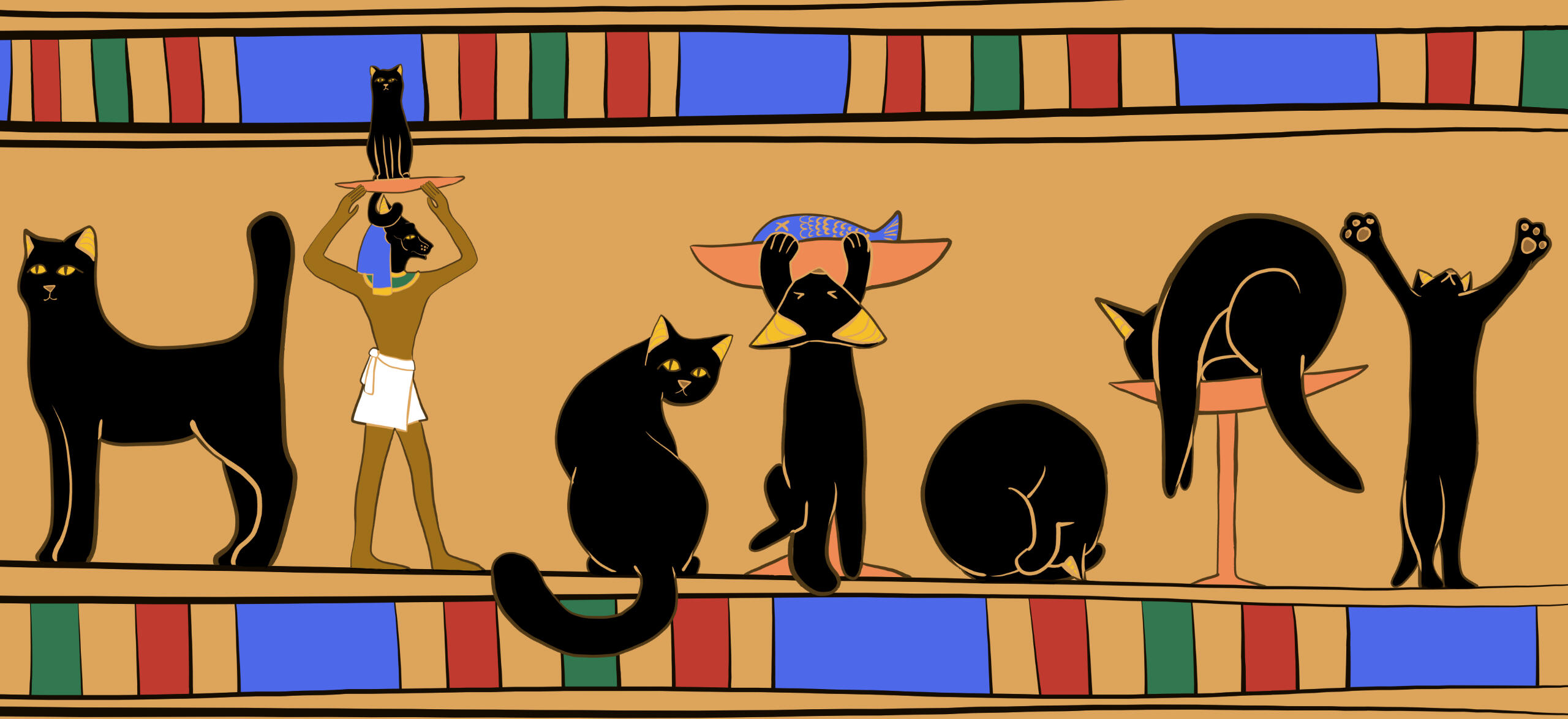 object, relief, animal, cat, full body, flat colors