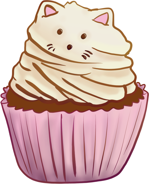 animal, cat, object, food, cupcake, simple shading, sticker